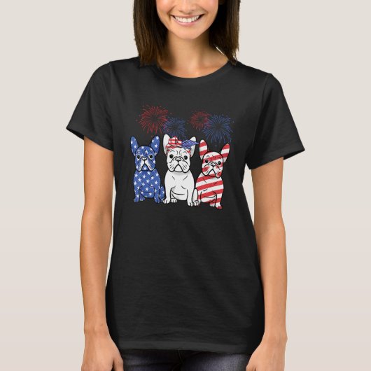 Mops Dog 4. Juli US-amerikanische Flag-Feuerwerk P T-Shirt (Vorderseite)