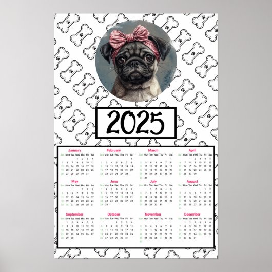 Mops Dog and Bones - Kalender 2025 Poster (Vorne)