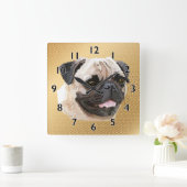 Mops Dog Art Quadratische Wanduhr (Zuhause)