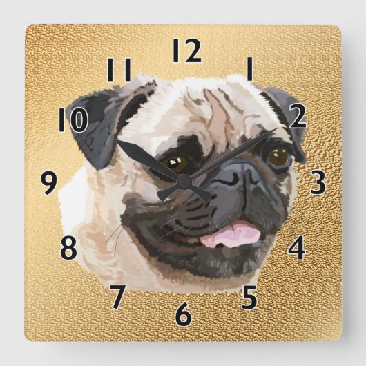 Mops Dog Art Quadratische Wanduhr (Vorderseite)