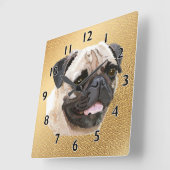 Mops Dog Art Quadratische Wanduhr (Winkel)