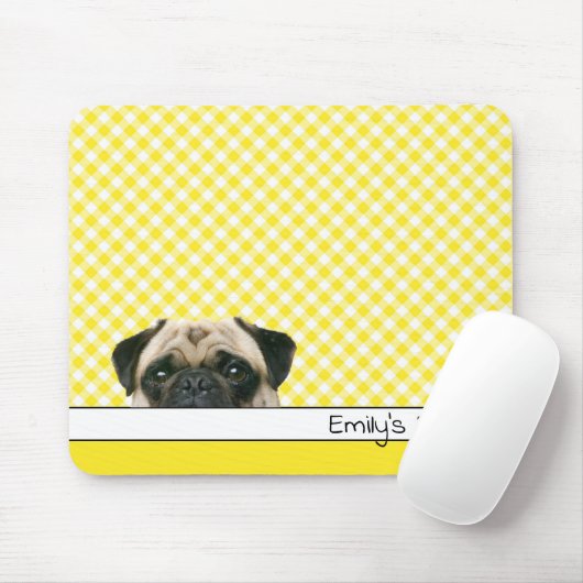 Mops Dog auf Yellow Gingham Mousepad (Mit Mouse)
