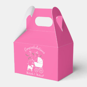 Mops Dog Baby Dusche Mädchen Rosa mit Bow Geschenkschachtel