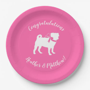 Mops Dog Baby Dusche Mädchen Rosa mit Bow Pappteller