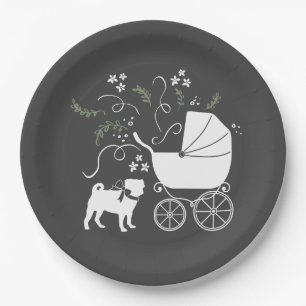 Mops Dog Baby Dusche Mädchen Rosa mit Bow Pappteller