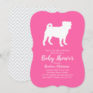 Mops Dog Baby Dusche Puppy Pink Girl Einladung