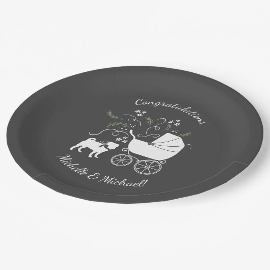 Mops Dog Baby Duwer Thema Welpe Geschlecht Neutral Pappteller (Schrägansicht)