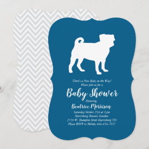 Mops Dog Baby Shower Blue für Junge Einladung