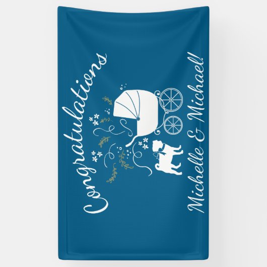 Mops Dog Baby Shower Blue mit Bow Banner (Vertikal)