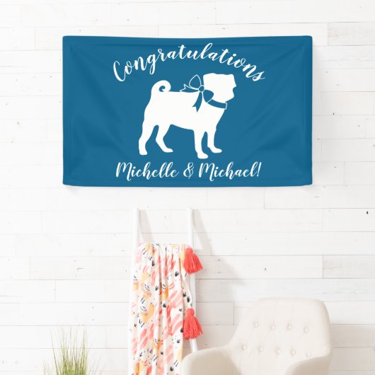 Mops Dog Baby Shower Blue mit Bow Banner (Insitu)
