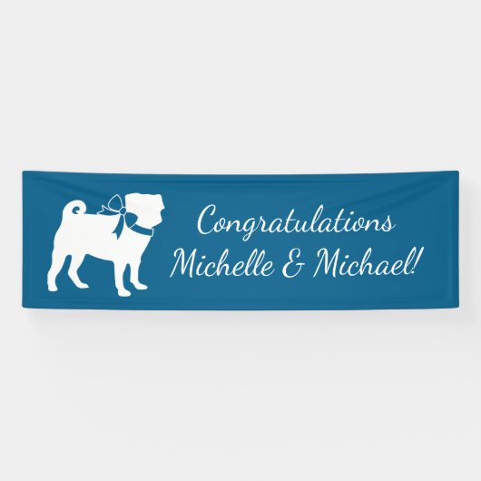 Mops Dog Baby Shower Blue mit Bow Banner (Horizontal)