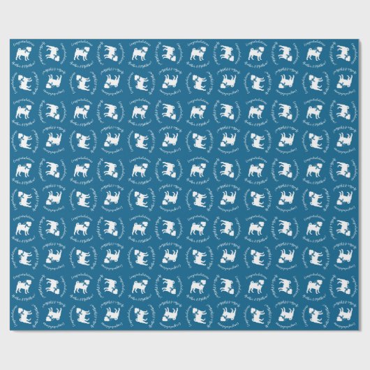 Mops Dog Baby Shower Blue mit Bow Geschenkpapier (Flach)
