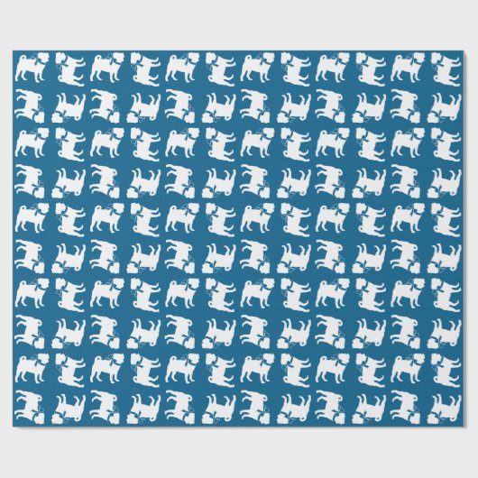 Mops Dog Baby Shower Blue mit Bow Geschenkpapier (Flach)