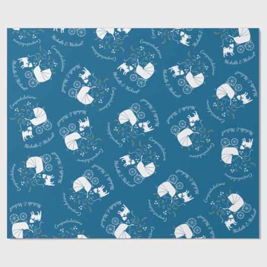 Mops Dog Baby Shower Blue mit Bow Geschenkpapier (Flach)