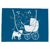 Mops Dog Baby Shower Blue mit Bow Große Geschenktüte (Rückseite)
