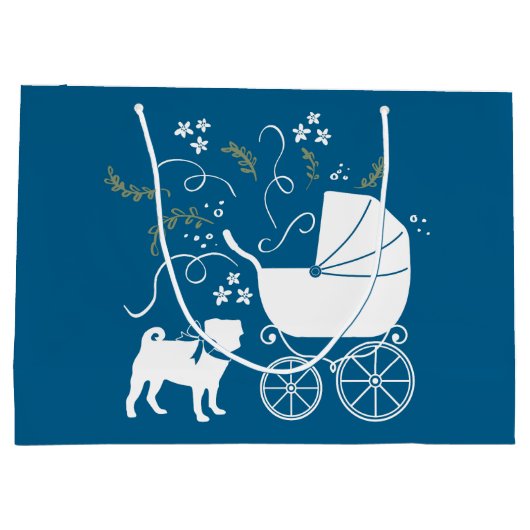 Mops Dog Baby Shower Blue mit Bow Große Geschenktüte (Rückseite)