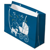 Mops Dog Baby Shower Blue mit Bow Große Geschenktüte (Vorderseite Schrägansicht)