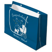 Mops Dog Baby Shower Blue mit Bow Große Geschenktüte (Vorderseite Schrägansicht)