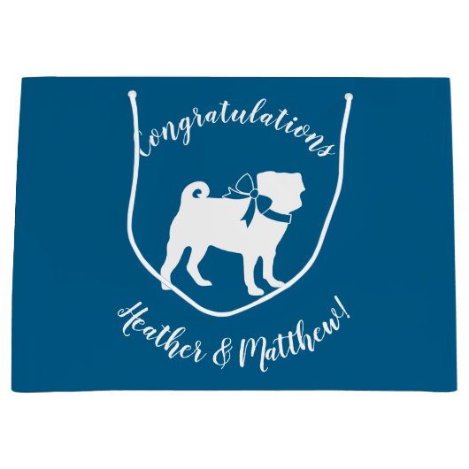 Mops Dog Baby Shower Blue mit Bow Große Geschenktüte (Vorderseite)