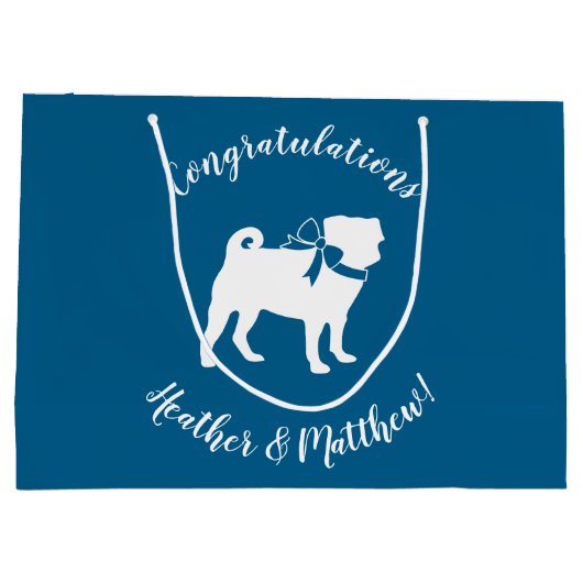 Mops Dog Baby Shower Blue mit Bow Große Geschenktüte (Rückseite)