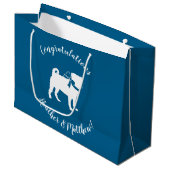 Mops Dog Baby Shower Blue mit Bow Große Geschenktüte (Vorderseite Schrägansicht)