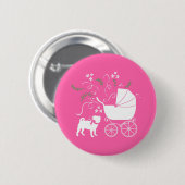 Mops Dog Babydusche Mädchen Pink mit Bow Button (Vorne & Hinten)