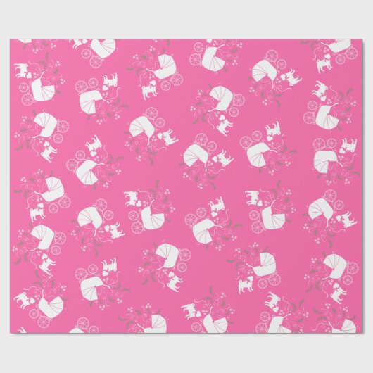 Mops Dog Babydusche Mädchen Pink mit Bow Geschenkpapier (Flach)