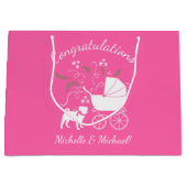Mops Dog Babydusche Mädchen Pink mit Bow Große Geschenktüte (Vorderseite)