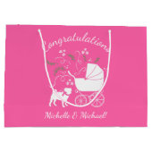 Mops Dog Babydusche Mädchen Pink mit Bow Große Geschenktüte (Rückseite)