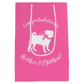 Mops Dog Babydusche Mädchen Pink mit Bow Mittlere Geschenktüte (Rückseite)