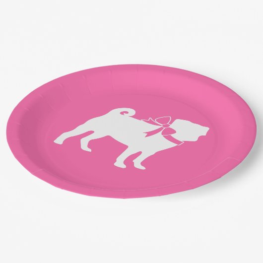 Mops Dog Babydusche Mädchen Pink mit Bow Pappteller (Schrägansicht)