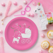 Mops Dog Babydusche Mädchen Pink mit Bow Pappteller (Party)