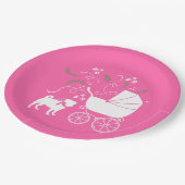 Mops Dog Babydusche Mädchen Pink mit Bow Pappteller (Schrägansicht)