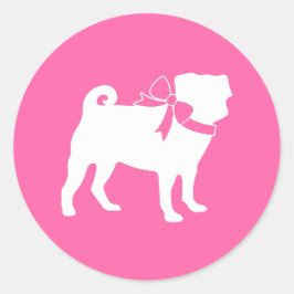 Mops Dog Babydusche Mädchen Pink mit Bow Runder Aufkleber