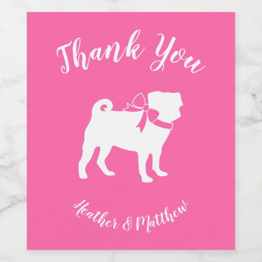 Mops Dog Babydusche Mädchen Pink mit Bow Weinetikett (Einzelnes Label)