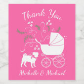 Mops Dog Babydusche Mädchen Pink mit Bow Weinetikett (Einzelnes Label)