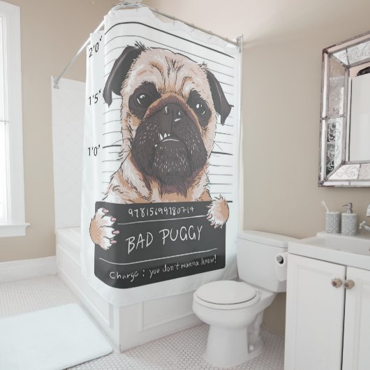 Mops Dog Bad Puggy Dog Eigentümer Duschvorhang (Beispiel)