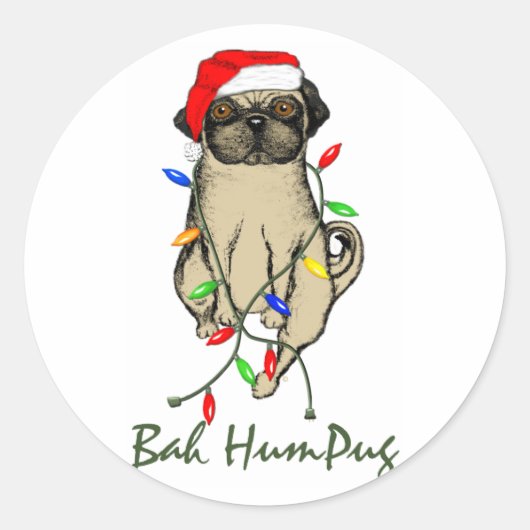 Mops Dog Bah Humpug Weihnachten Runder Aufkleber (Vorderseite)