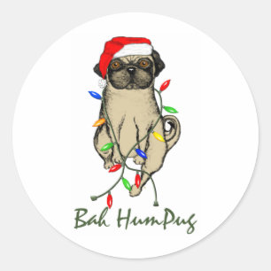 Mops Dog Bah Humpug Weihnachten Runder Aufkleber
