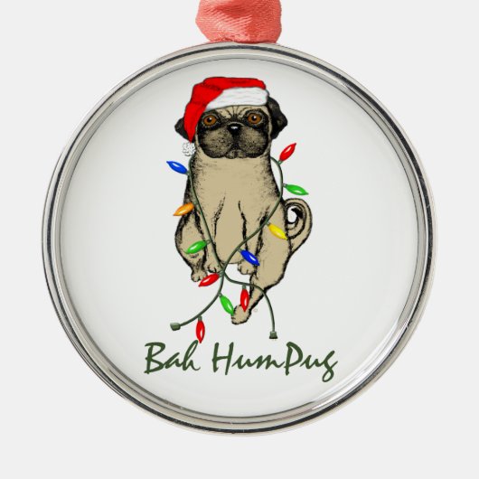 Mops Dog Bah Humpug Weihnachten Silbernes Ornament (Vorne)