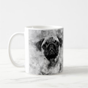 Mops Dog Black and White Watercolor 01 Kaffeetasse