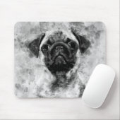 Mops Dog Black and White Watercolor 01 Mousepad (Mit Mouse)