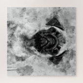Mops Dog Black and White Watercolor 01 Puzzle (Horizontal)