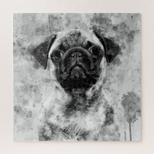 Mops Dog Black and White Watercolor 01 Puzzle (Vertikal)