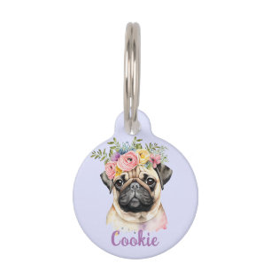 MOPS Dog Blume Aquarellfarben Haustiermarke