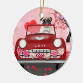 Mops Dog Car mit Herzvalentiner Keramik Ornament (Links)
