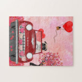 Mops Dog Car mit Herzvalentiner Puzzle (Horizontal)