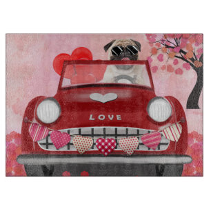 Mops Dog Car mit Herzvalentiner Schneidebrett