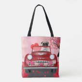 Mops Dog Car mit Herzvalentiner Tasche (Rückseite)