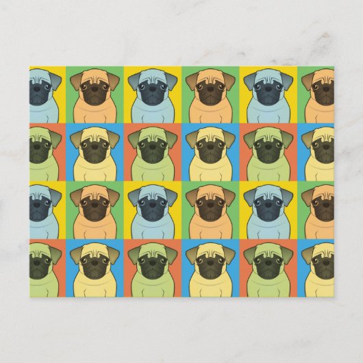 Mops Dog Cartoon Pop-Art Postkarte (Vorderseite)